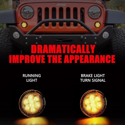 Image of Turn Signal Lights Smoked Lens for Jeep Wrangler 2007-2018 JK JKU | Amber LED Front Blinkers Grill Indicator Parking Lamp (Honycomb Style)