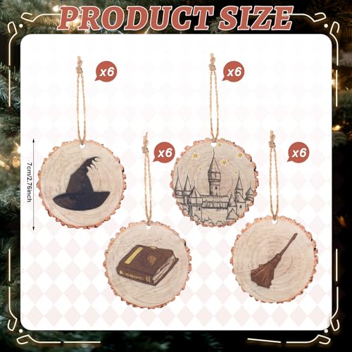 Image of Soulchen 24 Pcs Magical Wizard Party Decor Wizard Magic Lover Gifts Wooden Vintage Magic Hat Book Castle Broom Hanging Ornaments Sign for Room Home Birthday Party Decoration