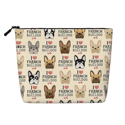HTTUP Borsa per il trucco essenziale a strato singolo con stampa di bulldog francese, borsa per il trucco da donna, grande capacità, nera, taglia unica, Nero, One Size