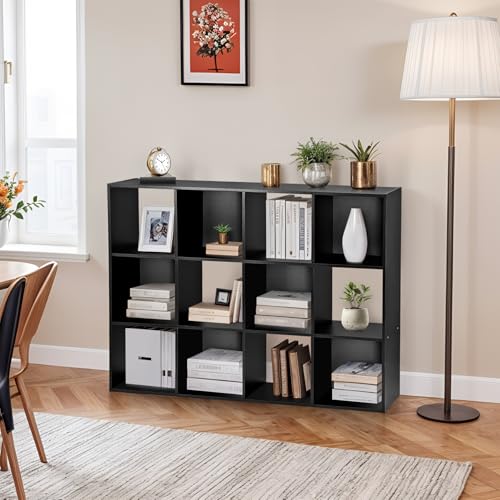Nouva 12-Cube Storage Organizer Bookcase Shelf, Freestanding Open Wooden Cubical Display Bookshelf...