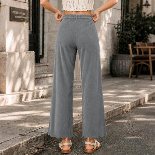 Womens Corduroy Pants Scalloped Hem Baggy Wide Leg Pants Loose Trousers - image 3