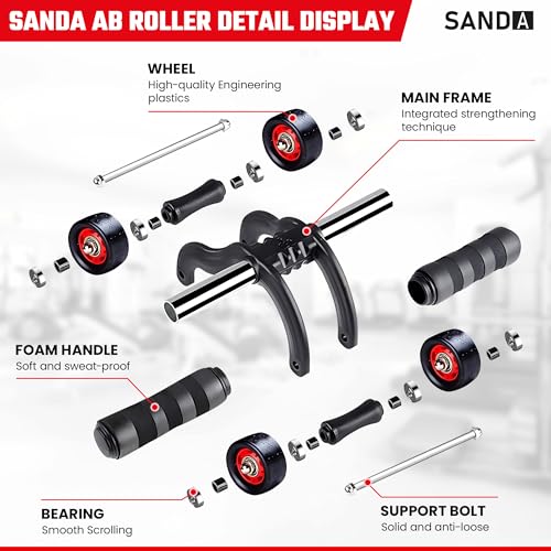 Sanda 4 Wheel Ab Roller With Foam Knee Pad And Push Up Bar, Strength Training Equipment, Stomach Exercise Equipment, Sit Up Exercise Equipment, Push Up Exercise Equipment, Ab Machine, Ab Trainer - Image 3