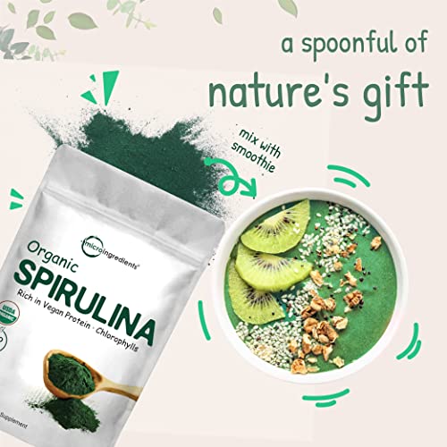 Micro Ingredients Organic Spirulina Powder, 16 Ounce, Raw Spirulina (Arthrospira Platensis), The Richest Sources Of 70% Vegan Protein, Containers Minerals, Vitamins, Non-Gmo & Non-Irradiation #TOP5