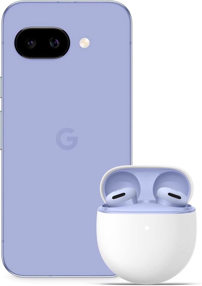 Google Pixel 9a  Unlocked Android Smartphone with AI Camera, All-day Battery and Powerful Security  Iris, 128GB + Buds 2A (Iris)