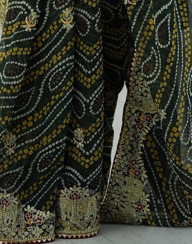 Image of Women's Georgette Bandhani Printed Embroidery Saree with Unstitched Blouse Piece