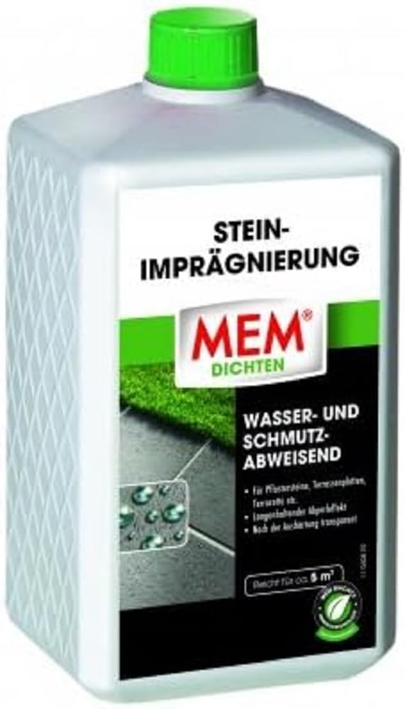 MEMStone Impregnation, Water and Dirt Repellent, Protective Pearling Effect, Solvent-Free, 1 Litre, Transparent