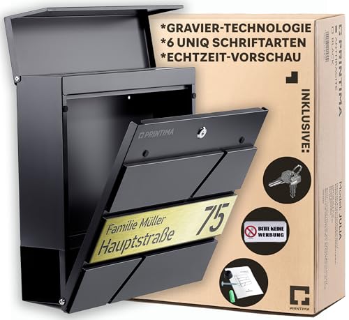 PRINTIMA Julia Gravur Personalisierter Briefkasten Anthrazit (RAL7016) mit...