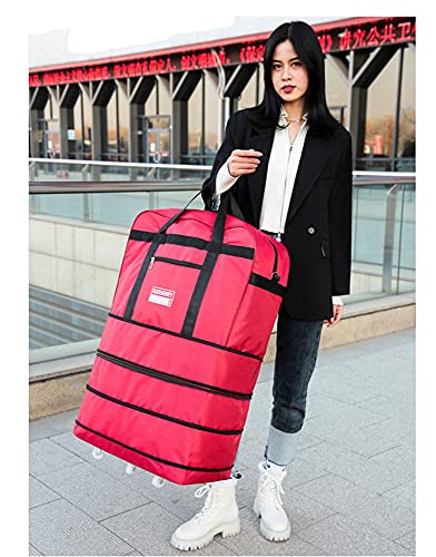 Expandable Extra Large Travel Oxford Duffel Bag with Wheels Waterproof Lightweight Traveling Foldable Suitcase (Red)3