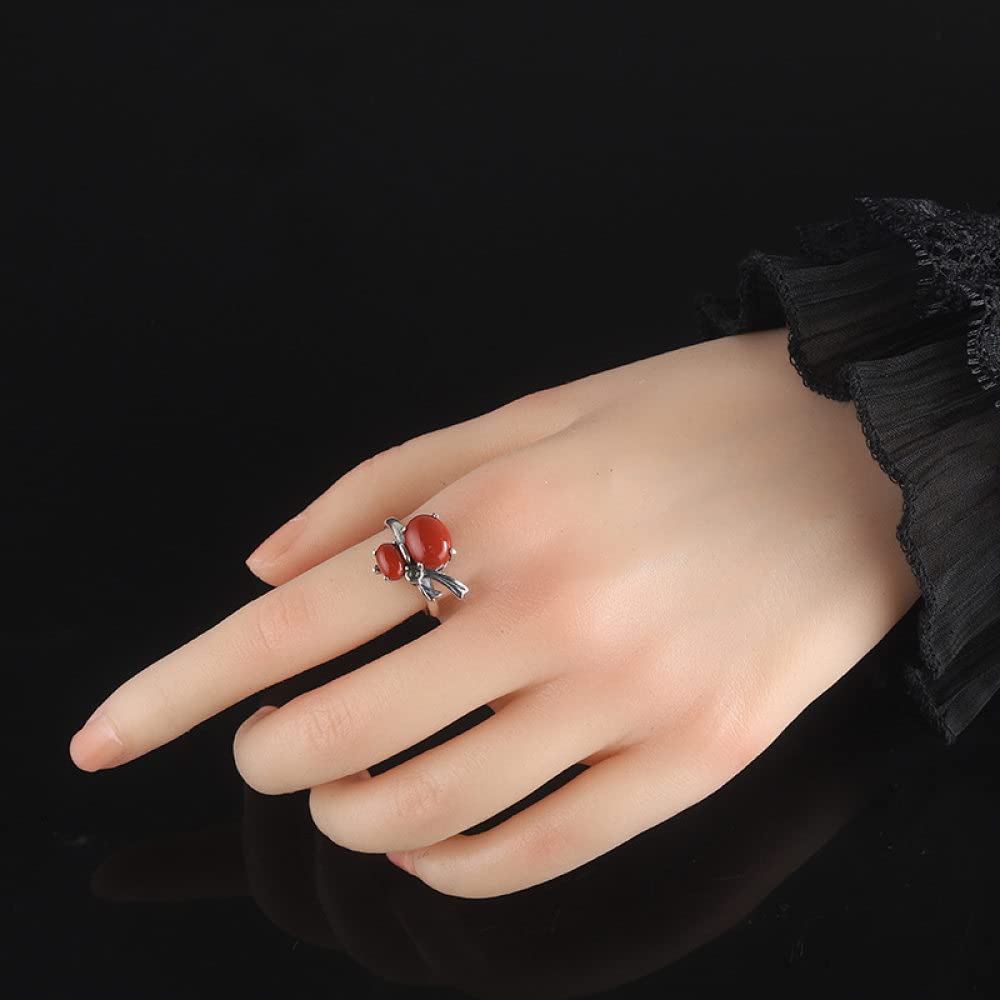 HGJH Silberringe Damen 925,925 Sterling Silber Kürbisform Ring Natürlicher Runder Roter Achat Vintage Micro Inlay Verstellbare Ringe Edelstein Energie Charme Hochzeit Schmuck Geschenke Für Männer Dam