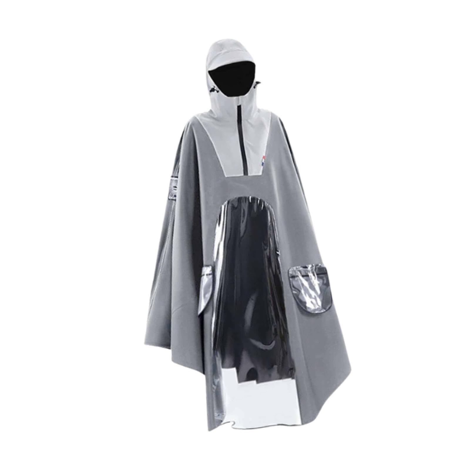 Hooded Rain Poncho Reusable Long Sleeve Rainwear Rain Cape Pullover Raincoat Gray-image-40