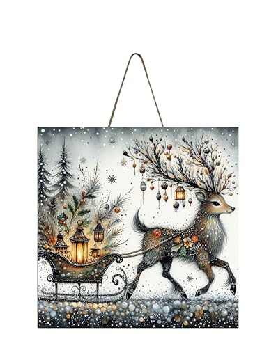 Woodland Animals Christmas Handmade Printed Wood Christmas Ornament Small Sign (Beautiful Woodland Deer)
