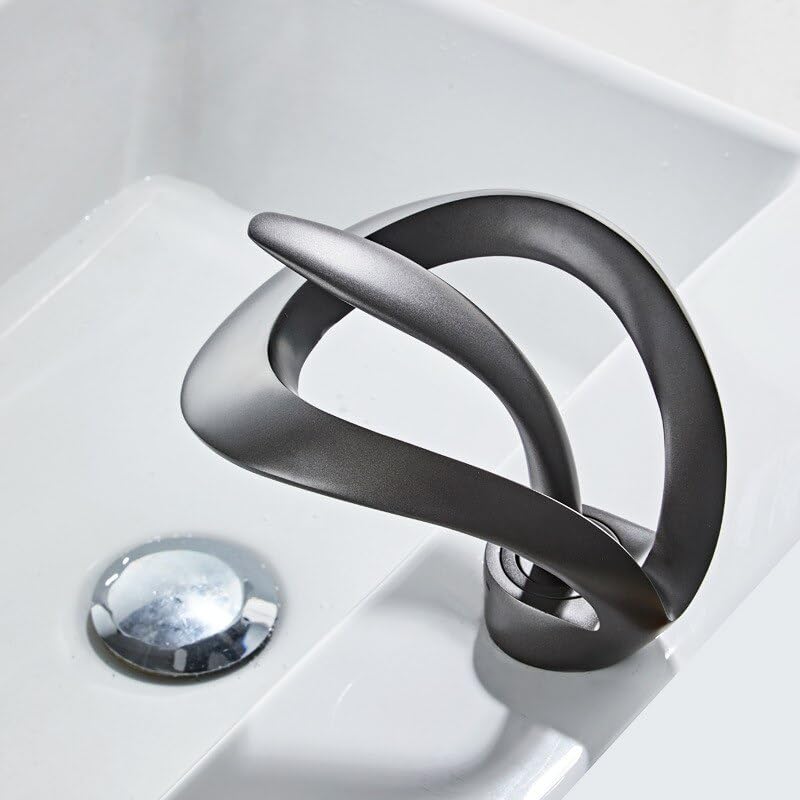Robinet de salle de bain cascade en laiton gris mitigeur de lavabo design chic pour vasque
