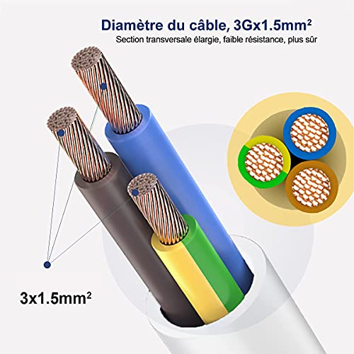 Rallonge électrique 10m câble robuste 3G1,5 mm² 16A blanc de qualité - 3