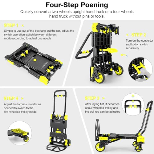 Image of 2 in 1 Folding Hand Truck, 330lbs Aluminum Portable Dolly Cart, Yellow