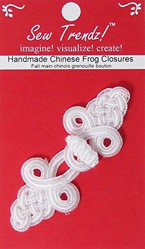 Chinese Frogs Button Closures Hook & Eye Fastener - Sewing Quilting Renaissance Dance Hawaiian Bridal Costumes Outfit Drapery Home Decor-White-3"x1.25"-Tapestry Net Design - 1 Pair/pk - #FG4705WHT