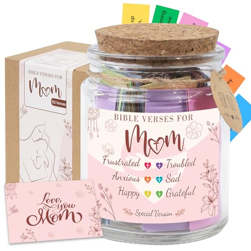 Bible Verse Jar for Mom – 92 Color-Coded Scriptures for Encouragement, Birthday Present for...