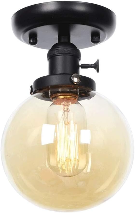 Nordic Style Glass Ball LED Ceiling Light Fixtures Porch Living Room Lights Metal Wrought Iron with Switch Ceiling Lamps (Color : Bronze) (Black)