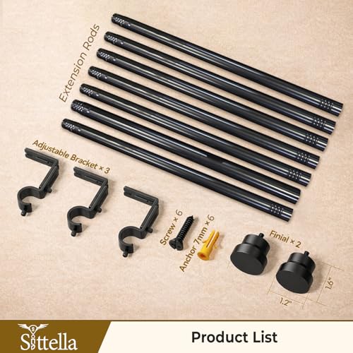 Image of SITTELLA 82 -299 cm Adjustable Curtain Rod for Bathroom | Shower Curtain Rod | No Drill Tension Curtain Rod | Stainless Steel Expandable | Easy Assembly | Rust Proof Heavy Duty | Black