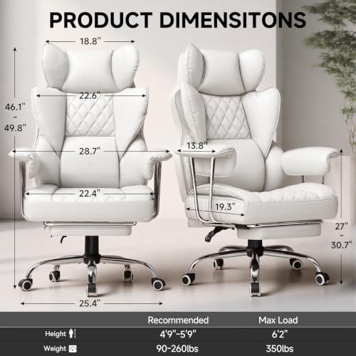 Image of GTPLAYER Gaming Chair,Office Chair with Pocket Spring Lumbar Support, Ergonomic Comfortable Wide Office Desk Computer Chair with Outward Fixed Soft Armrests and Footrest,(PU Leather, White)