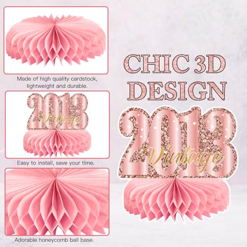 Image of 9Pcs 13th Birthday Decorations Rose Gold 13th Birthday Party Decorations for Girls,Pink Happy 13 Years Honeycomb Centerpieces Table Sign Decor Supplies