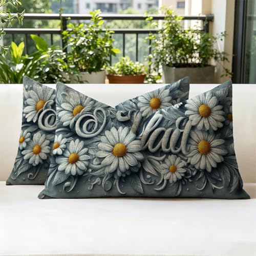 Housse de coussin extérieur imprimé double face fleur blanc 40x80 - 3