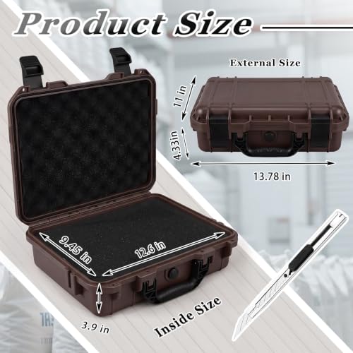 Image of Relaxweex 1 Pcs Waterproof Hard Case with DIY Customizable Foam Insert Portable Protective Case with Knife for Camera Drones Equipments Tools Test Instruments(Brown,14.3 x 11.4 x 4.5 Inch)