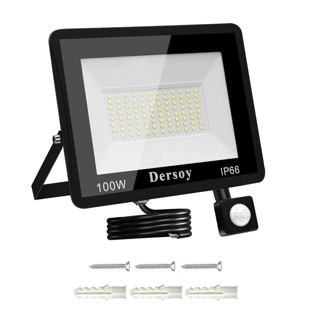 Dersoy Motion Sensor Security Lights Outdoor,100W 9000 Lumen PIR Light,IP66 Waterproof Motion Sensor Flood Light, Ultra Thin Garden Light Security Perfect for Forecourt, Backyard, Garages and More