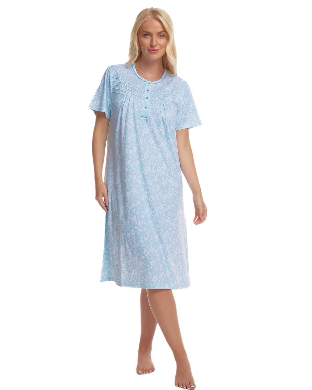 Suzy & Me Ladies 100% Jersey Cotton Short Sleeve Summer Meadow Nightdress (BLUE, 24-26)