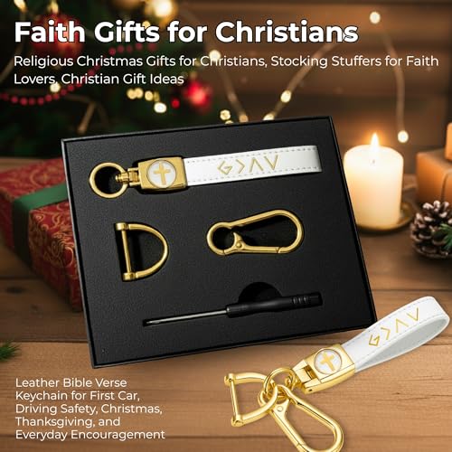 Image of Christian Cross Leather Keychain for Men - Christian Gift for Dad Husband Son