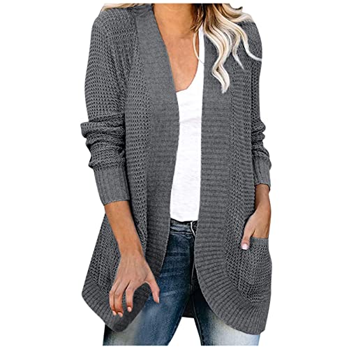 Fall Sweater For Women 2022, Womens Turtleneck Sweater Womens Oversized Sweaters Women's Casual Loose Solid Color Long Sleeve Cardigan Sweater Top Outwear Cardigan Knit Sweater(Dark Gray,Large) #TOP18