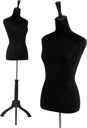 Miniatura 19 de Torso de Maniquí Forma de Vestido Maniquí Altura Ajustable Maniquí Femenino Modelo de Exhibición Torso Cuerpo Soporte Trípode Formas de Ropa (Negro,