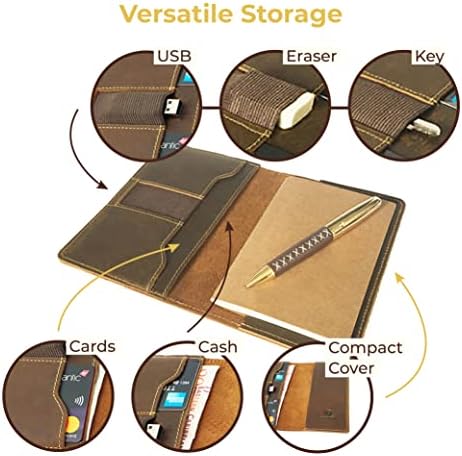 Leather Field Notes Cover, Moleskine Cahier Journal Cover | Handmade Vintage Leather Cover for 3.5" x 5.5" Brown Pocket Field Notebook & Small Notepad | Incl Pen + Field Note Booklet pen card holder
