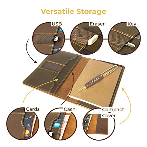 Leather Field Notes Cover For Moleskine Cahier Notebook, Handmade Leather Notebook Cover For Small Notepad 3.5" X 5.5", Pocket Field Note Wallet & Pen Holder + Field Note Booklet #TOP2