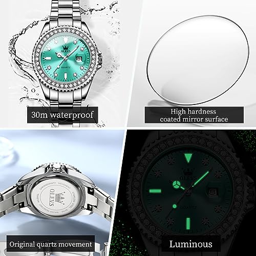 Image of OLEVS Womens Watches Diamond Luxury Dress Gold Wrist Watch Stainless Steel Waterproof Luminous Date