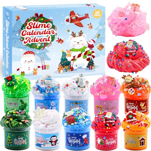 Funewest Schleim Adventskalender 2025 Kinder 24 Tage Slime Kit Weihnachtskalender Weihnachten Geschenk für Kinder Teenager Mädchen und Jungen