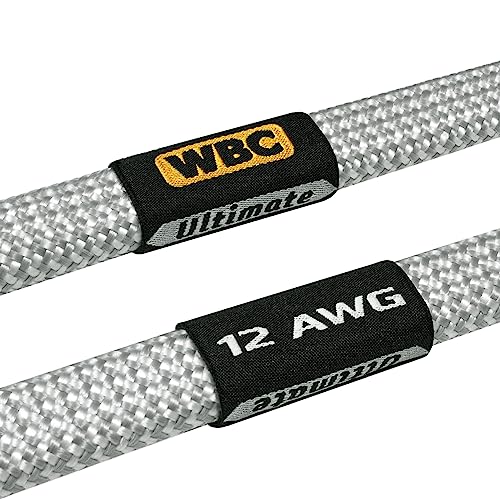 WORLDS BEST CABLES 4 Foot Ultimate - 12 AWG - Ultra-Pure OFC - Premium Audiophile HiFi Speaker Cable Pair with Eminence Gold Banana (x2) & Spade (x2) Plugs & Silver Tweed Jacket