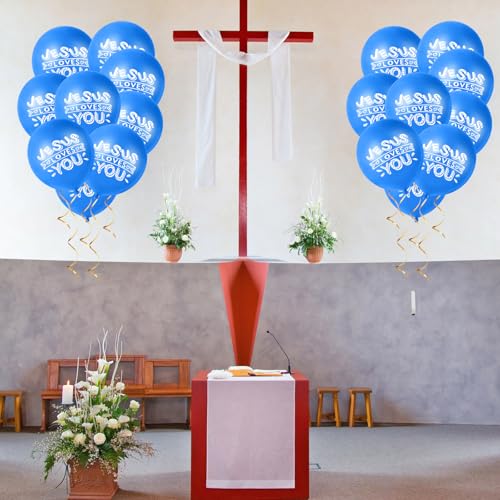 Image of Gejoy Jesus Loves You Balloon 12 Inch Latex Christian Religious Jesus Balloon Party Decor for He Is Risen Party Decor Favor Cross Church Event Birthday Sunday Supplies(Dark Blue,60 Pcs)