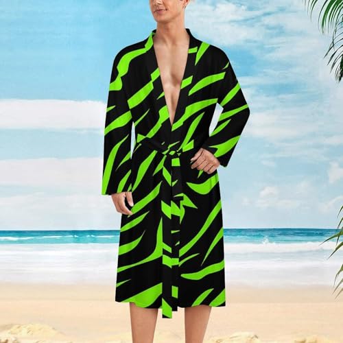 Neon Green Zebra Skin Comfort Robes for Men With Belt Long Sleeve Nightgown Spa Bathrobe Loungewear2