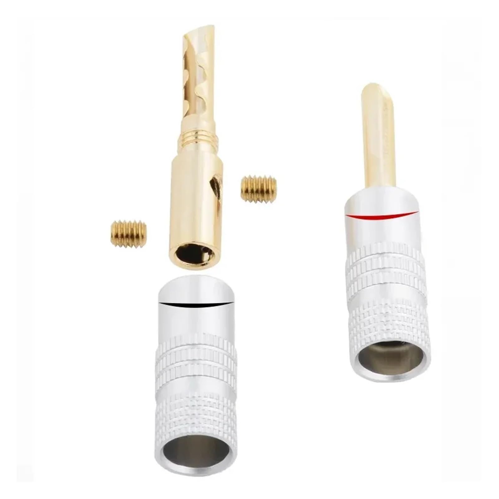 GUYTRM 4 szt. 4 mm wtyk bananowy 24-karatowa miedź BFA 4 mm złącze bananowe męski wtyk głośnikowy czarny czerwony wymagane spawanie lingli(4pcs)
