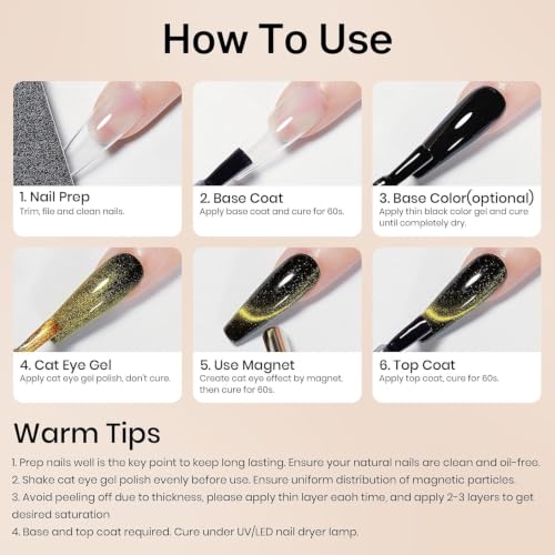 Image of Cat Eye Gel Polish with Dual Magnet 15ML Holographic Glitter Magnetic Soak-Off UV /LED Gel Polish for Salon & DIY Nail Art (GOLDEN ECLIPSE)