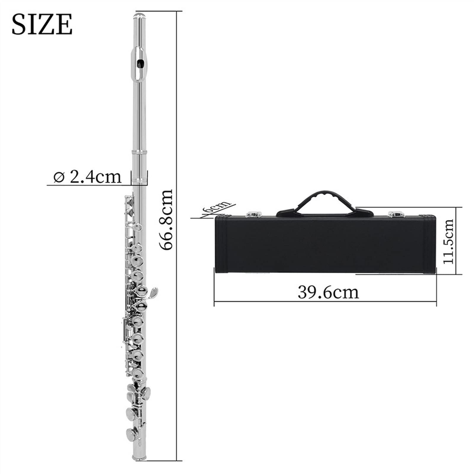 ZUZU 16 Agujeros Flauta C Tono Agujero Cerrado Plateado Plateado Cupronickel Flauta Instrumento De Viento De Madera con Estuche De Cuero Paño De Limpieza Kit Flauta