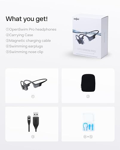 SHOKZ OpenSwim Pro Bone Conduction Sports Headphones, IP68 Waterproof Open-Ear Wireless Earphones with Bluetooth 5.4, 32GB of MP3 Storage, Noise Cancelling Mics, 9h Playtime for Running, Swimming-Grey - 9