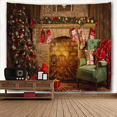 Goodbath Christmas Tapestry, Xmas Merry Christams Tree Brick Fireplace Stockings Wall Hangings Tapestries For Bed Room Living Room Dorm, 80 X 60 Inch, Colorful #TOP4