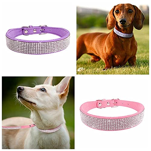 Hundehalsband mit Strasssteinen, süßes glitzerndes Leder-Katzenhalsband mit Kristalldiamanten, für kleine/mittelgroße/große Haustiere, Welpen, Kätzchen, Rosa XS