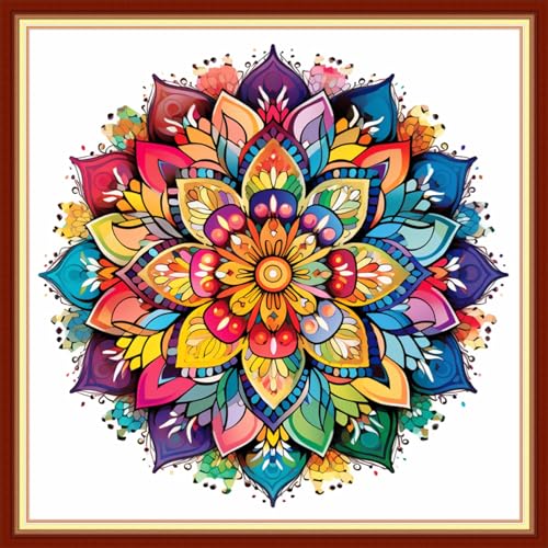 Image of Dooxvey Cross Stitch Kits for Adults Stamped Full Range of Embroidery Starter Kits for Beginners 11CT Printed Cross Stitch Patterns Needlepoint Kits Stamped Crossstitching-Magic Mandala 18x18 inch