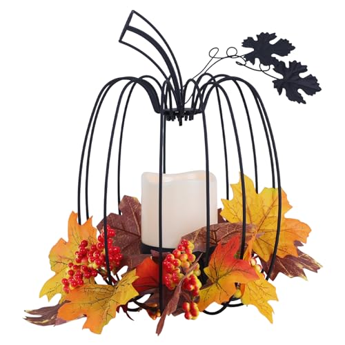 NEEDOMO Thanksgiving Decorations for Home,Fall Pumpkin Lanterns Decorative Indoor & Outdoor Black Wrought Iron Pumpkin Shape Tealight Candle Holder for Vintage Wedding Fall Halloween Decor