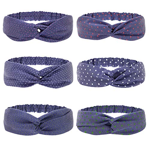 Folora 6pcs Multicolored Twisted Criss Cross Elastic Headbands Denim Hair Bands for Women Girls