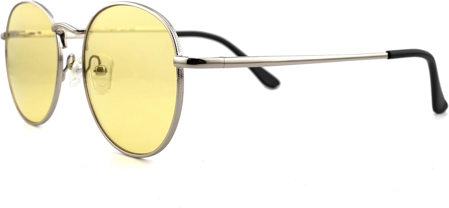 SOPHILY Full Reader Sunglasses Women Men, Mens Womens Reading Sun Glasses Metal Round Clear Pink Yellow Lens NON BIFOCAL Silver Frame Night Yellow Lenses, 2.50
