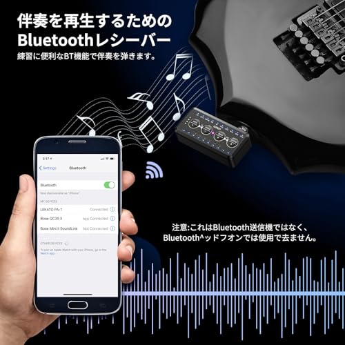 ギターヘッドフォンアンプ Bluetoothミニプラグ 10つのアンプモデル チューナー付き エフェクト付き LEKATO インレイマルチエフェクトディレイリバーブコーラスオーバードライブ 充電式 エレクトリックギター用 USBエクスポート