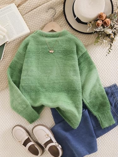 Girls Green Gradient Sweater Furry Knitted Pullover Long Sleeve Sweater Suitable for 8-12 Years2
